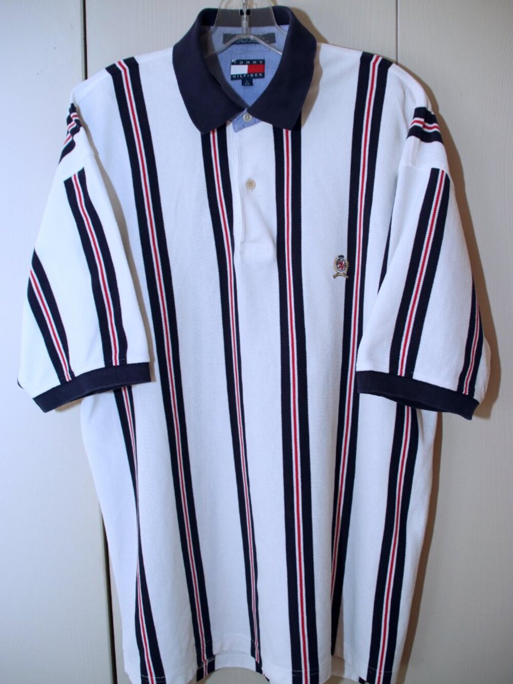 Men's TOMMY HILFIGER 100% Cotton Polo, Size L, Red White Blue Stripe, Like New - Picture 6 of 6